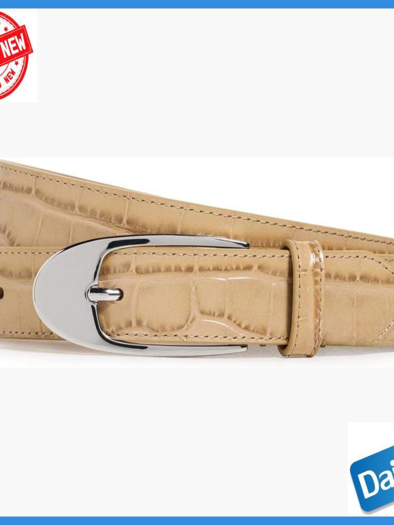 Medium Leather Belt With Silver Buckle, Croc Embossed Finish
